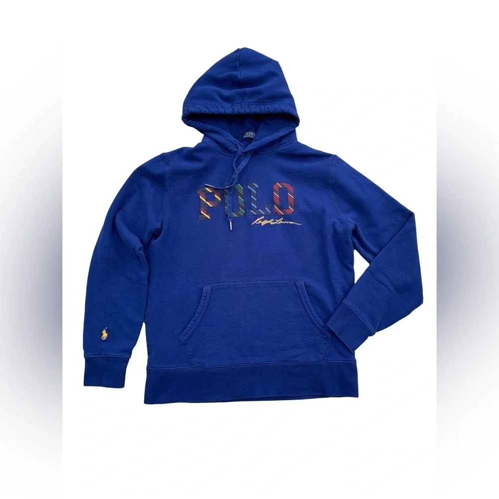 Polo Ralph Lauren Men’s Size Large Logo Stripe Royal Blue Hoodie Sweatshirt